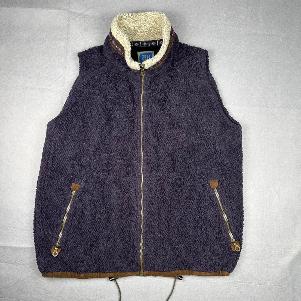 Alf Vintage Kuhl Deep Pile Sherpa Fleece Vest Purple Women Large Made in USA Zip